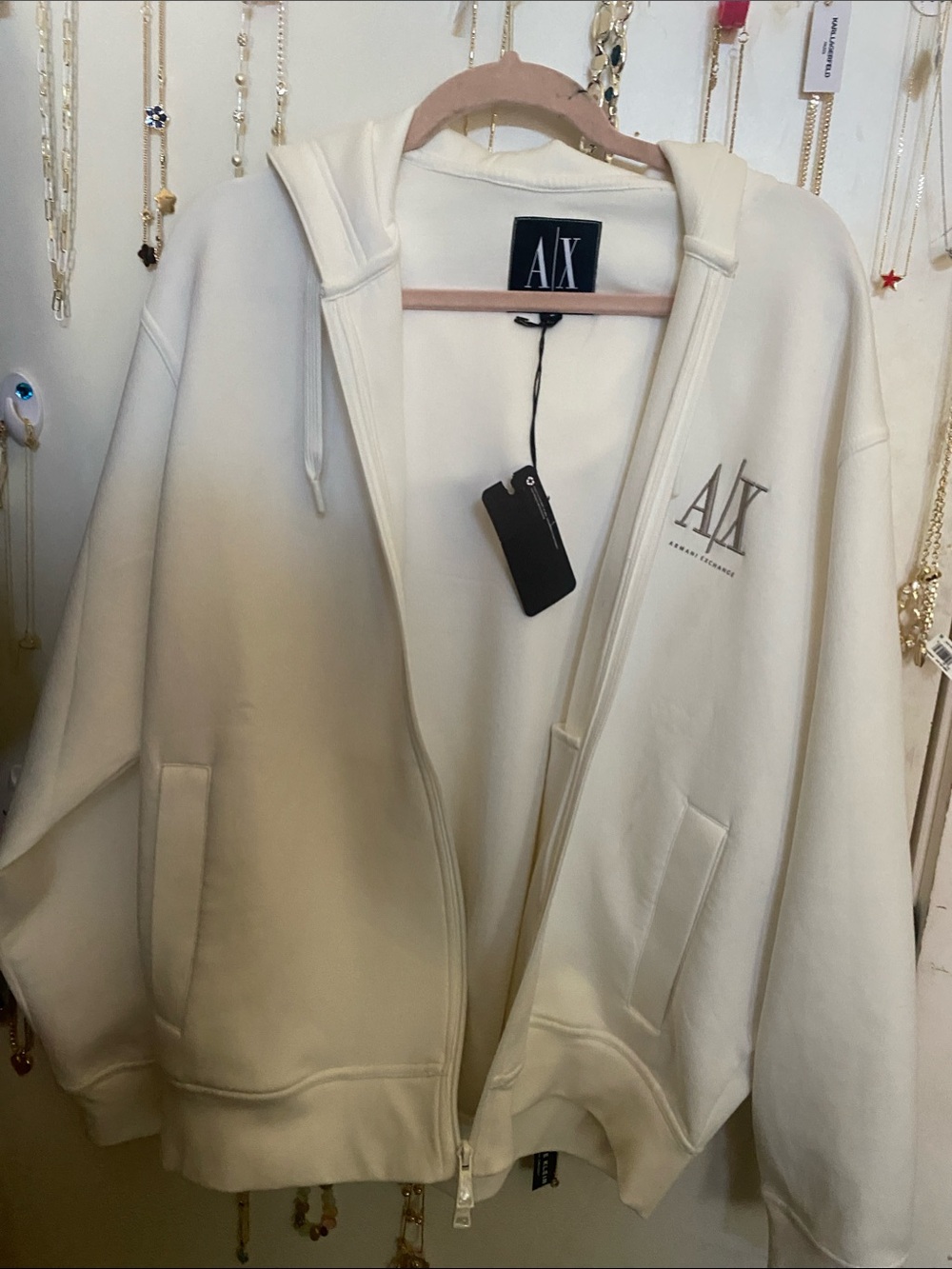 Gift 🎁 for Dad A/X Armani Exchange Cream Zip Hoodie with Logo
